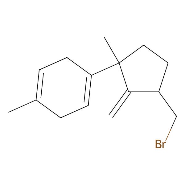2D Structure of 1-[3-(Bromomethyl)-1-methyl-2-methylidenecyclopentyl]-4-methylcyclohexa-1,4-diene