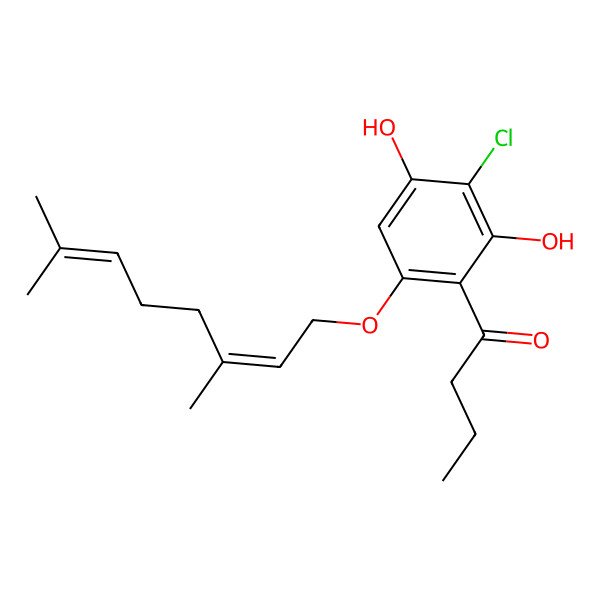 2D Structure of 1-[3-Chloro-6-(3,7-dimethylocta-2,6-dienoxy)-2,4-dihydroxyphenyl]butan-1-one