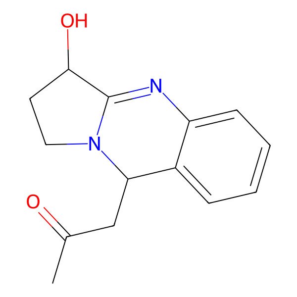 2D Structure of 1-(3-Hydroxy-1,2,3,9-tetrahydropyrrolo[2,1-b]quinazolin-9-yl)propan-2-one