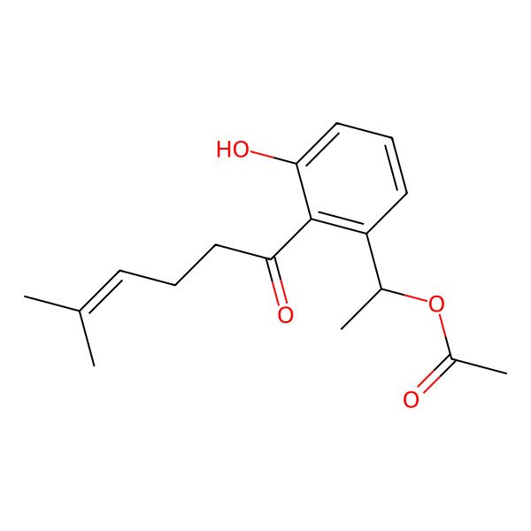 2D Structure of 1-[3-Hydroxy-2-(5-methylhex-4-enoyl)phenyl]ethyl acetate