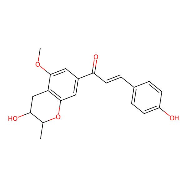 2D Structure of 1-(3-hydroxy-5-methoxy-2-methyl-3,4-dihydro-2H-chromen-7-yl)-3-(4-hydroxyphenyl)prop-2-en-1-one 2D Structure of 1-(3-hydroxy-5-methoxy-2-methyl-3,4-dihydro-2H-chromen-7-yl)-3-(4-hydroxyphenyl)prop-2-en-1-one