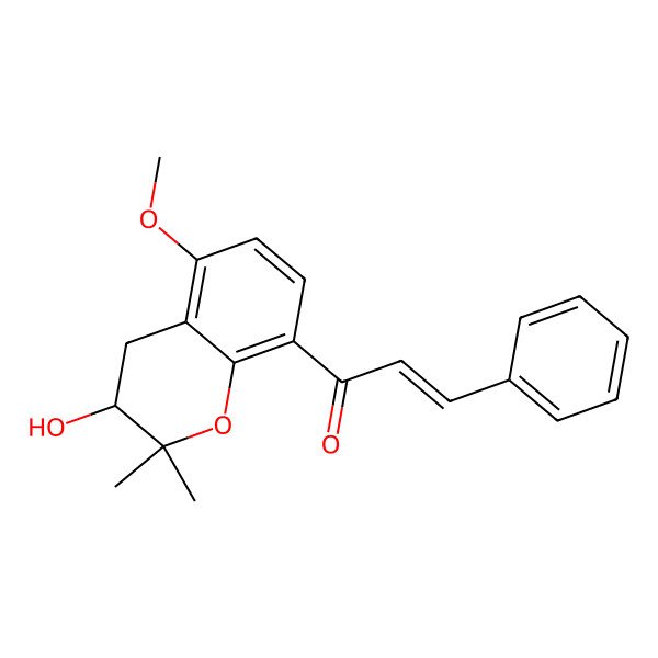 2D Structure of 1-(3-Hydroxy-5-methoxy-2,2-dimethyl-3,4-dihydrochromen-8-yl)-3-phenylprop-2-en-1-one 2D Structure of 1-(3-Hydroxy-5-methoxy-2,2-dimethyl-3,4-dihydrochromen-8-yl)-3-phenylprop-2-en-1-one