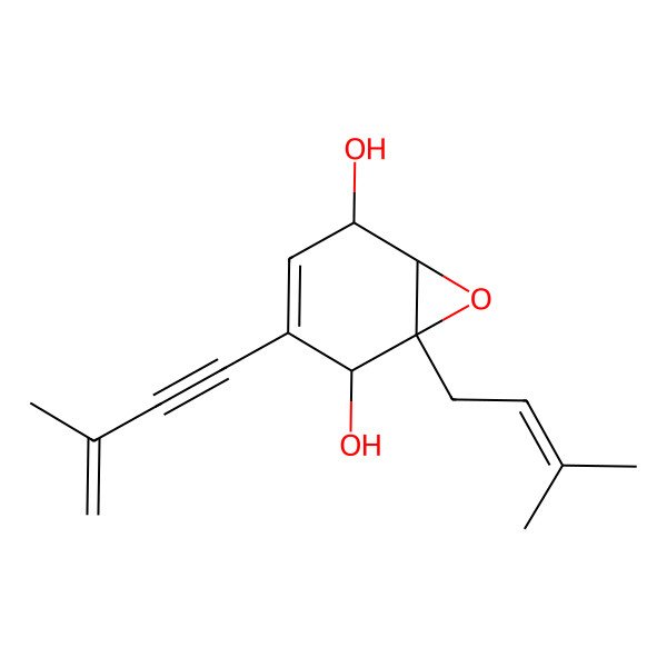 2D Structure of 1-(3-Methylbut-2-enyl)-3-(3-methylbut-3-en-1-ynyl)-7-oxabicyclo[4.1.0]hept-3-ene-2,5-diol