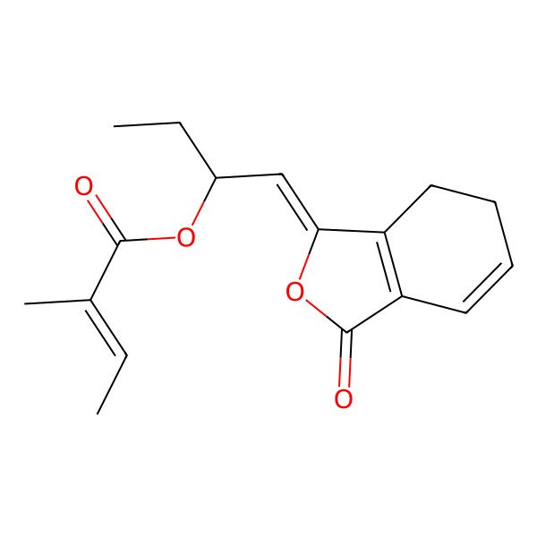 2D Structure of 1-(3-Oxo-6,7-dihydro-2-benzofuran-1-ylidene)butan-2-yl 2-methylbut-2-enoate