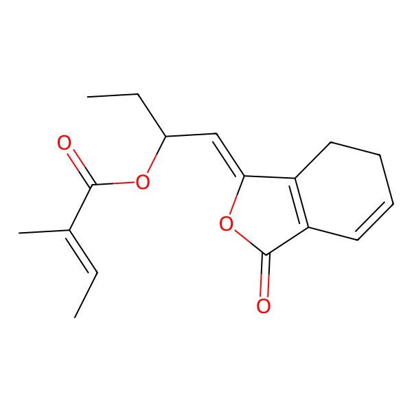2D Structure of 1-(3-Oxo-6,7-dihydro-2-benzofuran-1-ylidene)butan-2-yl 2-methylbut-2-enoate 2D Structure of 1-(3-Oxo-6,7-dihydro-2-benzofuran-1-ylidene)butan-2-yl 2-methylbut-2-enoate