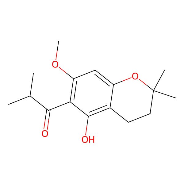 2D Structure of 1-(3,4-Dihydro-5-hydroxy-7-methoxy-2,2-dimethyl-2 h-1-benzopyran-6-yl)-2-methyl-1-propanone