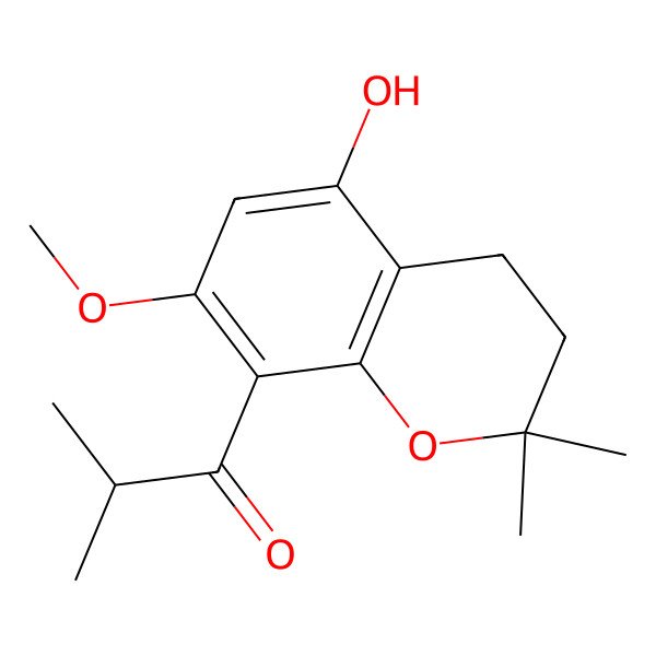 2D Structure of 1-(3,4-Dihydro-5-hydroxy-7-methoxy-2,2-dimethyl-2 h-1-benzopyran-8-yl)-2-methyl-1-propanone