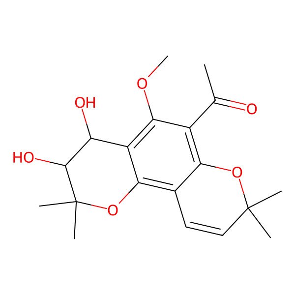 2D Structure of 1-(3,4-Dihydroxy-5-methoxy-2,2,8,8-tetramethyl-3,4-dihydropyrano[2,3-h]chromen-6-yl)ethanone
