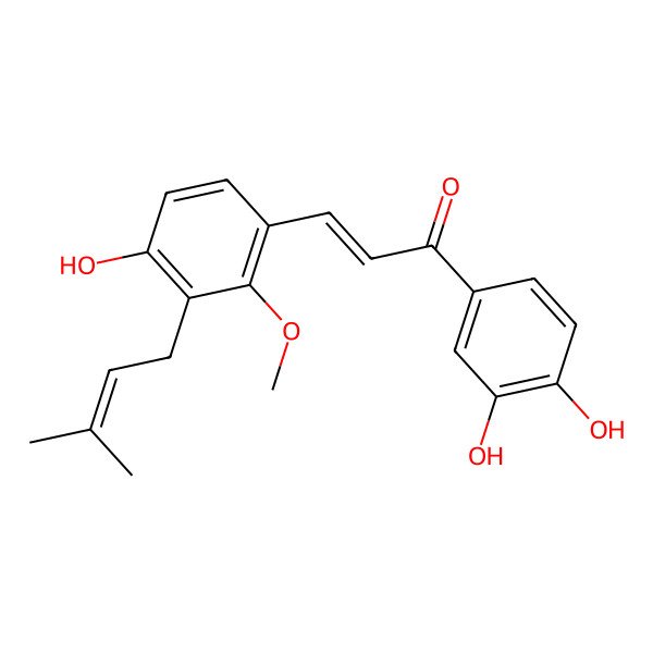 2D Structure of 1-(3,4-Dihydroxyphenyl)-3-[4-hydroxy-2-methoxy-3-(3-methylbut-2-enyl)phenyl]prop-2-en-1-one