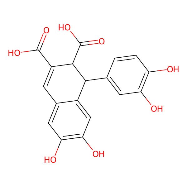 2D Structure of 1-(3,4-Dihydroxyphenyl)-6,7-dihydroxy-1,2-dihydronaphthalene-2,3-dicarboxylic acid 2D Structure of 1-(3,4-Dihydroxyphenyl)-6,7-dihydroxy-1,2-dihydronaphthalene-2,3-dicarboxylic acid