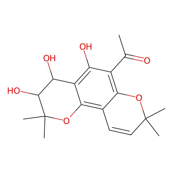 2D Structure of 1-(3,4,5-Trihydroxy-2,2,8,8-tetramethyl-3,4-dihydropyrano[2,3-h]chromen-6-yl)ethanone