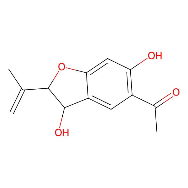 2D Structure of 1-(3,6-Dihydroxy-2-prop-1-en-2-yl-2,3-dihydro-1-benzofuran-5-yl)ethanone