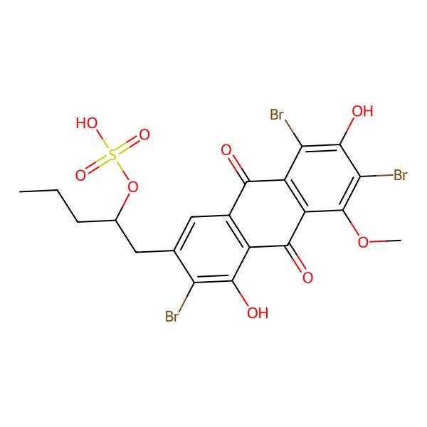 2D Structure of 1-(3,6,8-Tribromo-4,7-dihydroxy-5-methoxy-9,10-dioxoanthracen-2-yl)pentan-2-yl hydrogen sulfate