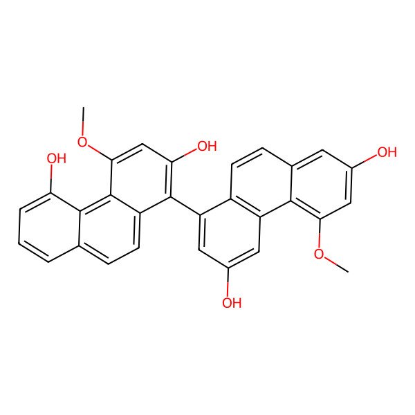 2D Structure of 1-(3,7-Dihydroxy-5-methoxyphenanthren-1-yl)-4-methoxyphenanthrene-2,5-diol 2D Structure of 1-(3,7-Dihydroxy-5-methoxyphenanthren-1-yl)-4-methoxyphenanthrene-2,5-diol