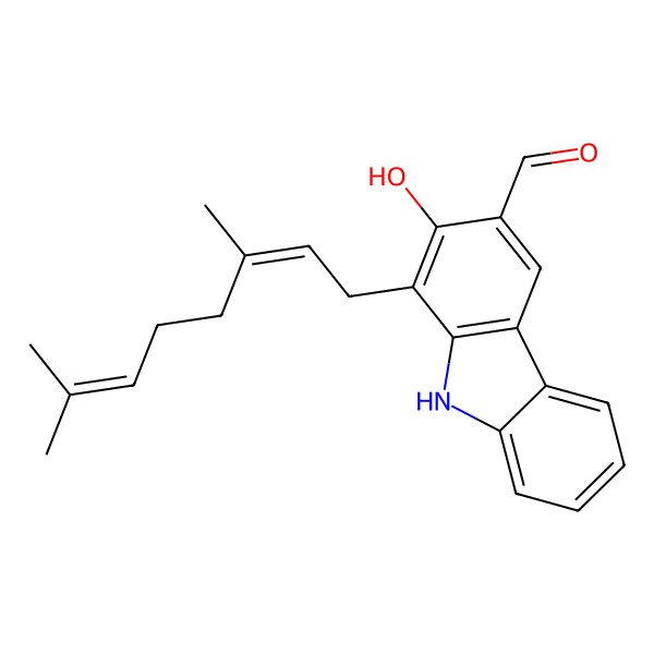 2D Structure of 1-(3,7-dimethylocta-2,6-dienyl)-2-hydroxy-9H-carbazole-3-carbaldehyde 2D Structure of 1-(3,7-dimethylocta-2,6-dienyl)-2-hydroxy-9H-carbazole-3-carbaldehyde