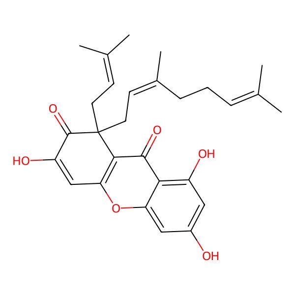 2D Structure of 1-(3,7-Dimethylocta-2,6-dienyl)-3,6,8-trihydroxy-1-(3-methylbut-2-enyl)xanthene-2,9-dione