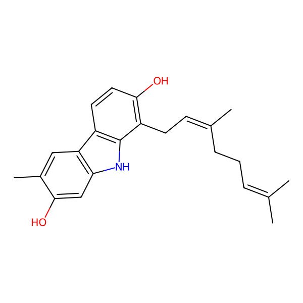 2D Structure of 1-(3,7-dimethylocta-2,6-dienyl)-6-methyl-9H-carbazole-2,7-diol