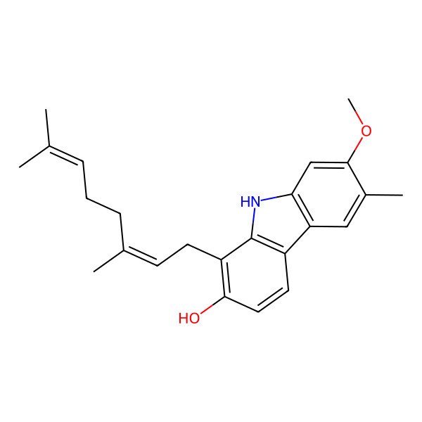 2D Structure of 1-(3,7-dimethylocta-2,6-dienyl)-7-methoxy-6-methyl-9H-carbazol-2-ol 2D Structure of 1-(3,7-dimethylocta-2,6-dienyl)-7-methoxy-6-methyl-9H-carbazol-2-ol