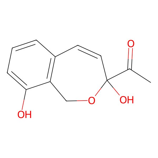 2D Structure of 1-(3,9-Dihydroxy-1,3-dihydrobenzo[c]oxepin-3-yl)ethanone, (rac)-