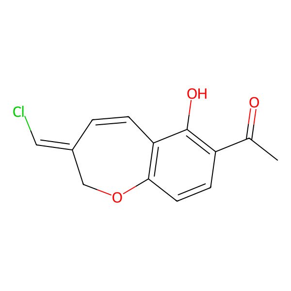 2D Structure of 1-[(3E)-3-(chloromethylidene)-6-hydroxy-1-benzoxepin-7-yl]ethanone
