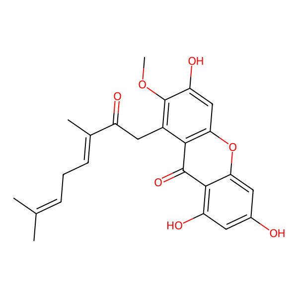 2D Structure of 1-[(3E)-3,7-dimethyl-2-oxoocta-3,6-dienyl]-3,6,8-trihydroxy-2-methoxyxanthen-9-one