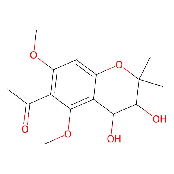 2D Structure of 1-[(3R,4S)-3,4-dihydroxy-5,7-dimethoxy-2,2-dimethyl-3,4-dihydrochromen-6-yl]ethanone