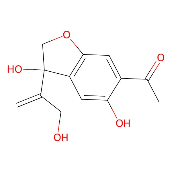 2D Structure of 1-[(3S)-3,5-dihydroxy-3-(3-hydroxyprop-1-en-2-yl)-2H-1-benzofuran-6-yl]ethanone