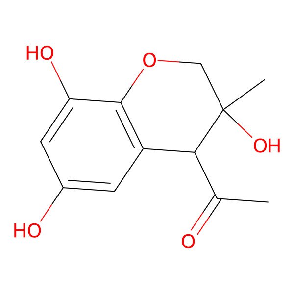 2D Structure of 1-[(3S,4S)-3,6,8-trihydroxy-3-methyl-2,4-dihydrochromen-4-yl]ethanone