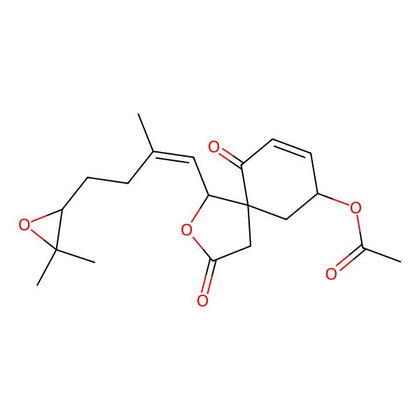 2D Structure of [1-[4-(3,3-Dimethyloxiran-2-yl)-2-methylbut-1-enyl]-3,6-dioxo-2-oxaspiro[4.5]dec-7-en-9-yl] acetate