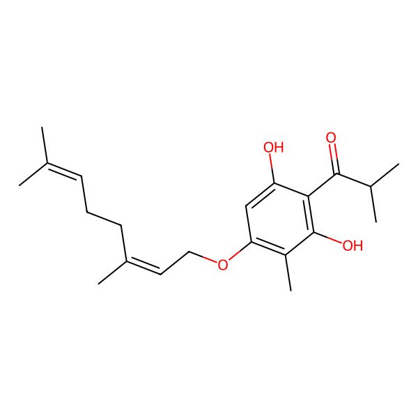 2D Structure of 1-[4-[(3,7-Dimethyl-2,6-octadienyl)oxy]-2,6-dihydroxy-3-methylphenyl]-2-methyl-1-propanone