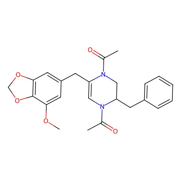 2D Structure of 1-[4-Acetyl-3-benzyl-6-[(7-methoxy-1,3-benzodioxol-5-yl)methyl]-2,3-dihydropyrazin-1-yl]ethanone