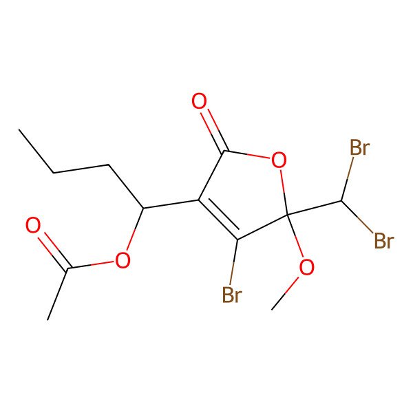 2D Structure of 1-[4-Bromo-5-(dibromomethyl)-5-methoxy-2-oxofuran-3-yl]butyl acetate