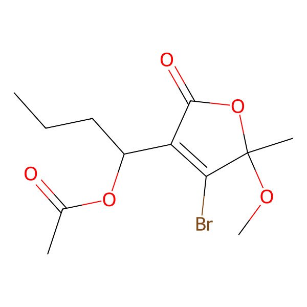 2D Structure of 1-(4-Bromo-5-methoxy-5-methyl-2-oxofuran-3-yl)butyl acetate