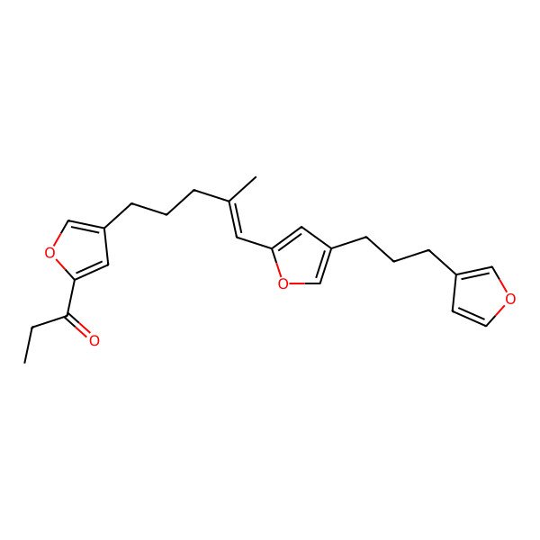 2D Structure of 1-[4-[(E)-5-[4-[3-(furan-3-yl)propyl]furan-2-yl]-4-methylpent-4-enyl]furan-2-yl]propan-1-one