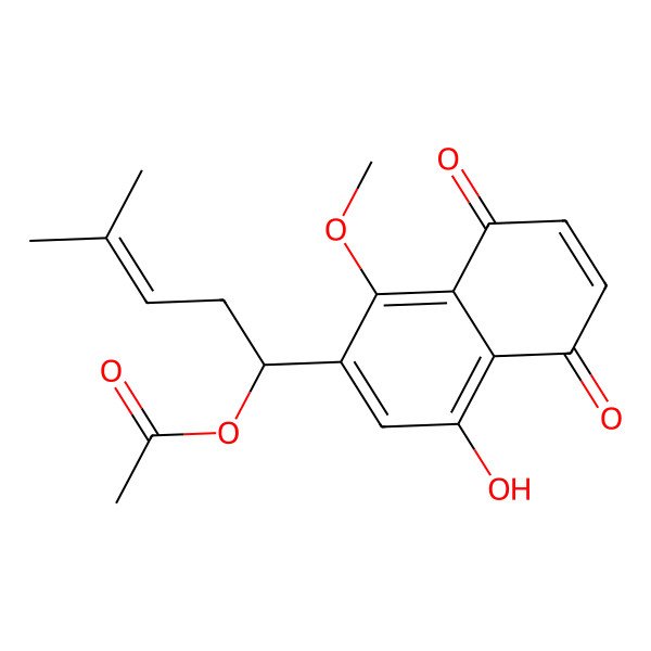 2D Structure of [1-(4-Hydroxy-1-methoxy-5,8-dioxonaphthalen-2-yl)-4-methylpent-3-enyl] acetate