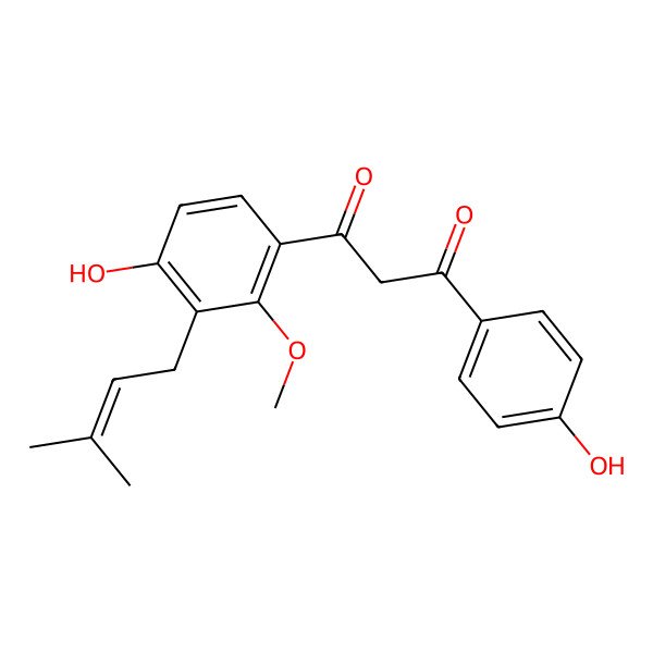 2D Structure of 1-[4-Hydroxy-2-methoxy-3-(3-methylbut-2-enyl)phenyl]-3-(4-hydroxyphenyl)propane-1,3-dione