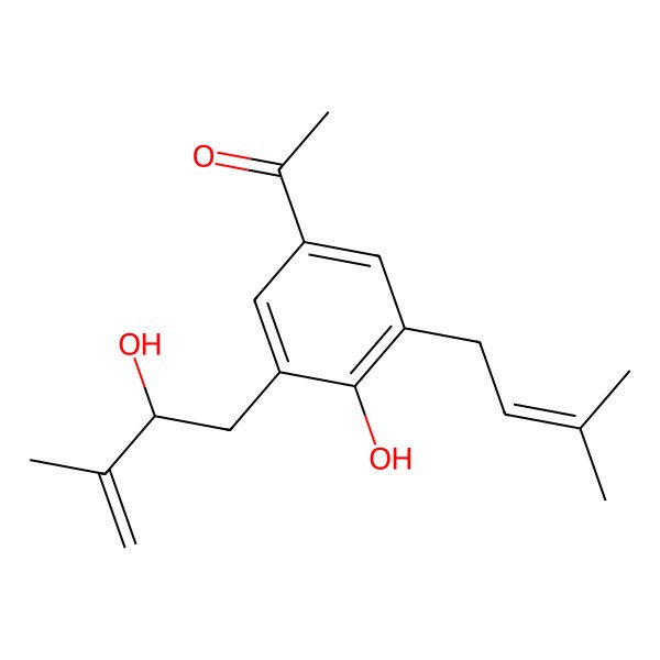 2D Structure of 1-[4-Hydroxy-3-(2-hydroxy-3-methylbut-3-enyl)-5-(3-methylbut-2-enyl)phenyl]ethanone