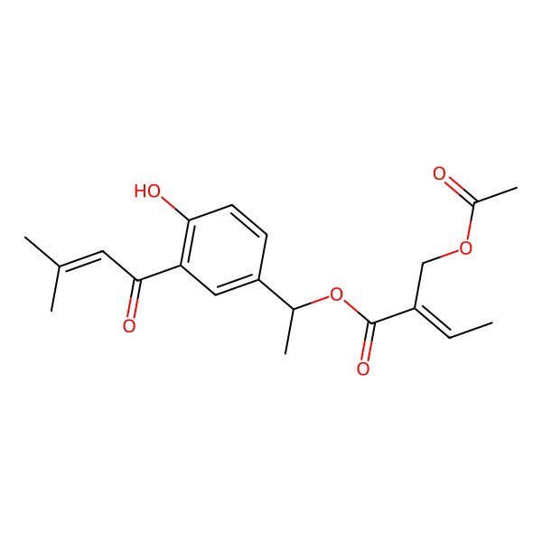 2D Structure of 1-[4-Hydroxy-3-(3-methylbut-2-enoyl)phenyl]ethyl 2-(acetyloxymethyl)but-2-enoate
