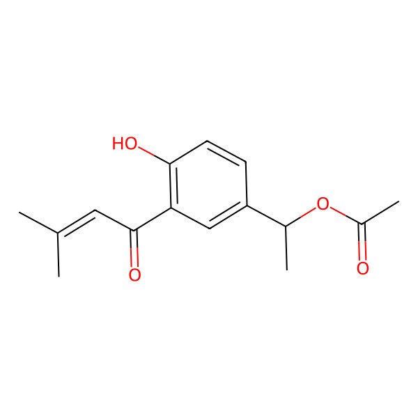 2D Structure of 1-[4-Hydroxy-3-(3-methylbut-2-enoyl)phenyl]ethyl acetate