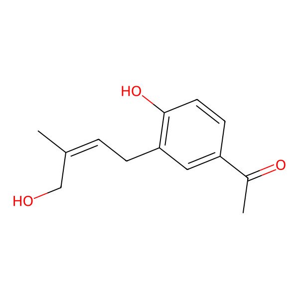 2D Structure of 1-[4-hydroxy-3-[(E)-4-hydroxy-3-methylbut-2-enyl]phenyl]ethanone