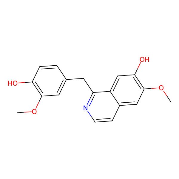 2D Structure of 1-[(4-Hydroxy-3-methoxyphenyl)methyl]-6-methoxyisoquinolin-7-ol