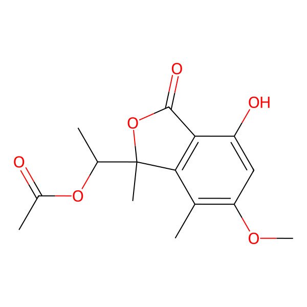 2D Structure of 1-(4-Hydroxy-6-methoxy-1,7-dimethyl-3-oxo-1,3-dihydroisobenzofuran-1-yl) ethyl acetate