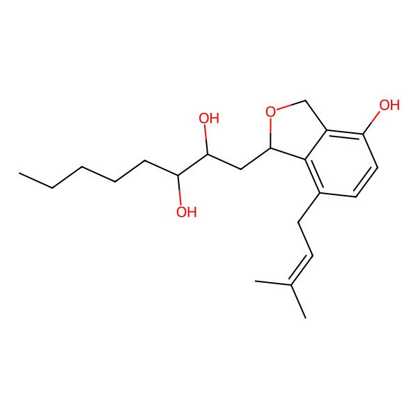 2D Structure of 1-[4-Hydroxy-7-(3-methylbut-2-enyl)-1,3-dihydro-2-benzofuran-1-yl]octane-2,3-diol