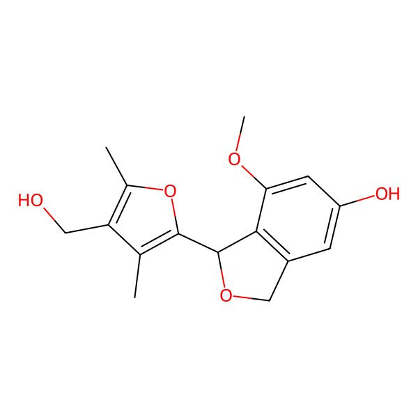 2D Structure of 1-[4-(Hydroxymethyl)-3,5-dimethylfuran-2-yl]-7-methoxy-1,3-dihydro-2-benzofuran-5-ol