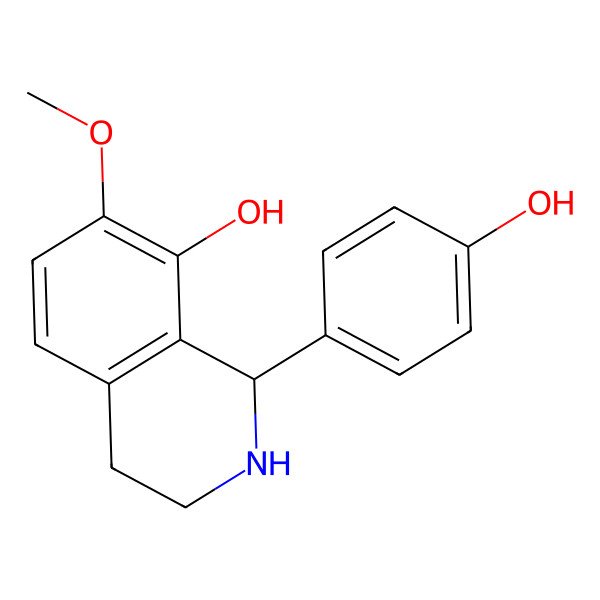 2D Structure of 1-(4-Hydroxyphenyl)-7-methoxy-1,2,3,4-tetrahydroisoquinolin-8-ol