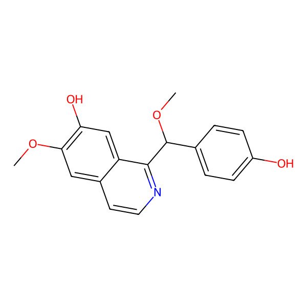 2D Structure of 1-[(4-Hydroxyphenyl)-methoxymethyl]-6-methoxyisoquinolin-7-ol