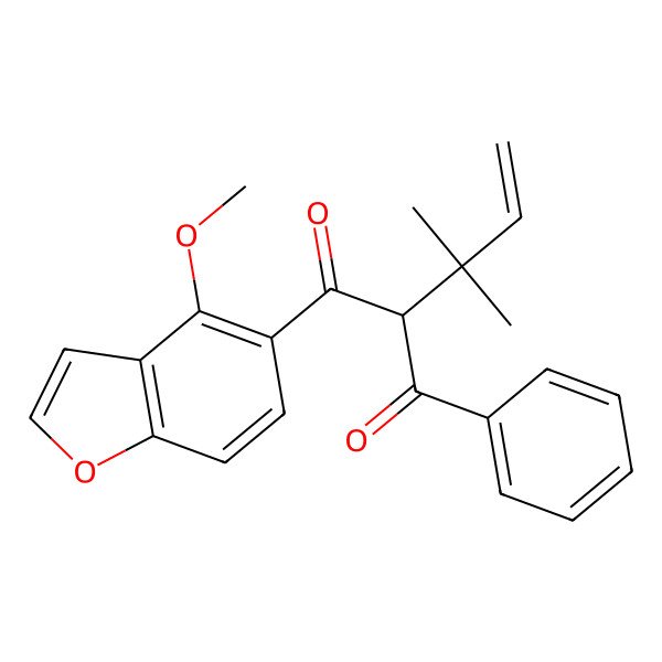 2D Structure of 1-(4-Methoxy-1-benzofuran-5-yl)-2-(2-methylbut-3-en-2-yl)-3-phenylpropane-1,3-dione
