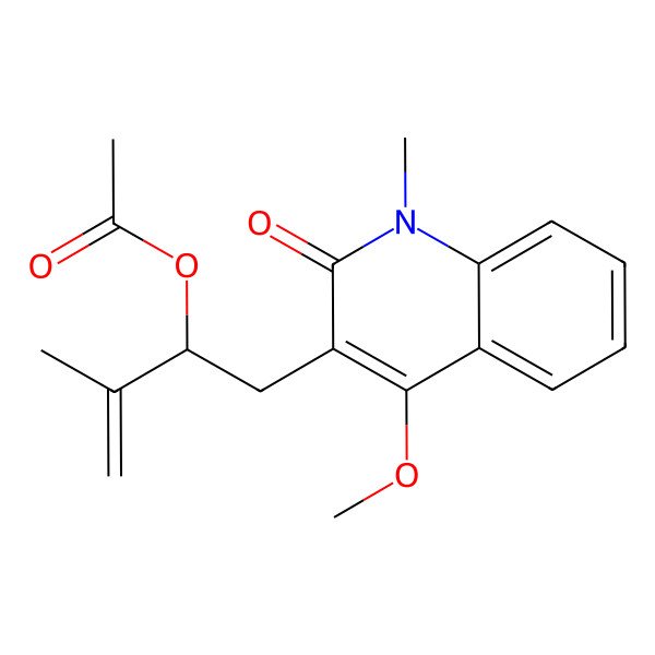 2D Structure of [1-(4-Methoxy-1-methyl-2-oxoquinolin-3-yl)-3-methylbut-3-en-2-yl] acetate