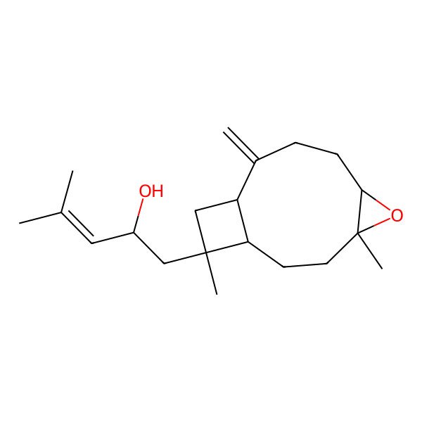 2D Structure of 1-(4,12-Dimethyl-9-methylidene-5-oxatricyclo[8.2.0.04,6]dodecan-12-yl)-4-methylpent-3-en-2-ol