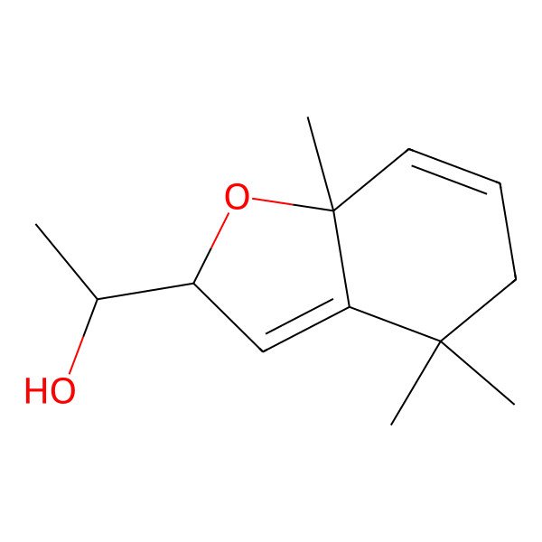 2D Structure of 1-(4,4,7a-Trimethyl-2,4,5,7a-tetrahydro-1-benzofuran-2-yl)ethan-1-ol